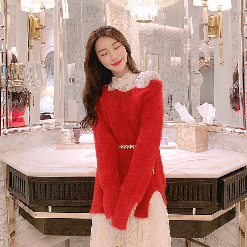 

Women's Sweaters Fashionable Wild Trendy Loose Ladies' Christmas And Year Warm Sweater Festive Party Mink Velvet Clothes Red Pullover Shirt