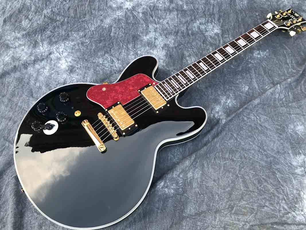 

Jazz Guitar 80th anniversary BB King Lucille Black semi-hollow body left hand guitar, dual output, 5 speed switch, accept custom