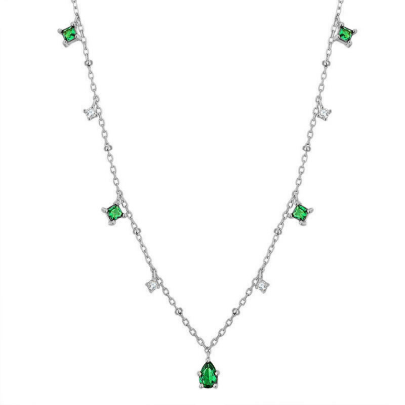 

Fashion Green Crystal Tassel Water Drop Bead Link Chain Pendant Necklace Jewelry For Women Accessories