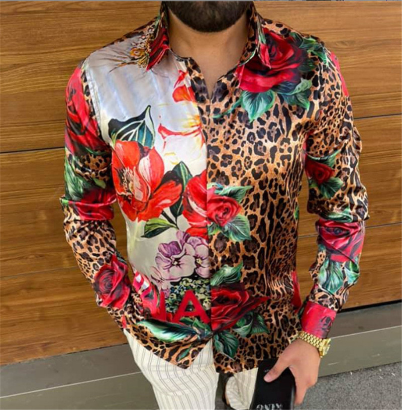 Plus Sizes 3XL Men's Casual vintage Shirts Chemise Masculina Long Sleeve Blouse Turn-down Collar Button Design Print Man Clothes Camisa Card