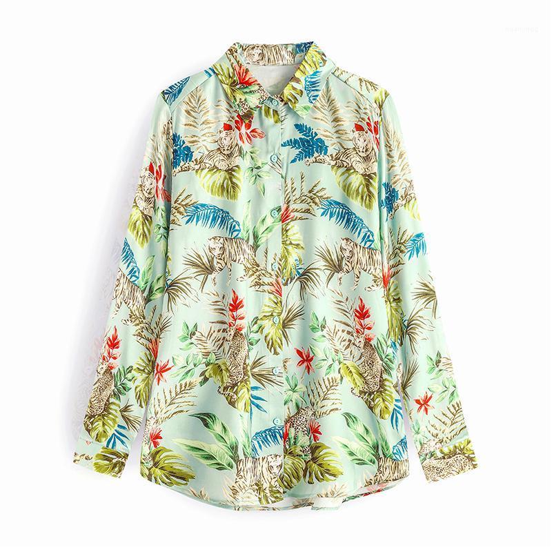 

Leopard Stylish Leisure Shirt Women Turn Down Collar Office Fashion Female Blouse Long Sleeve Plus Size Lady Tops Blusa Feminina Women' Blo, Khaki