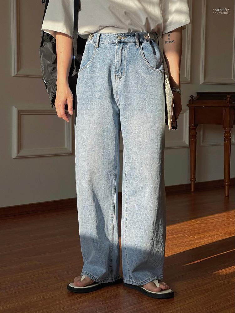 

Men' Jeans Adjust Waist Summer Light Color Loose Straight Men 2022 Spring Korean Fashion Solid Denim PanmtsMen' Heat22, Blue