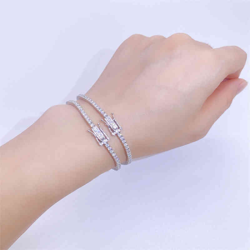 

Hiphop One Row 3-5mm D Color Tennis Chain Bracelets For Men 925 Silver Iced Out Moissanite Bracelet Pass Diamond Test