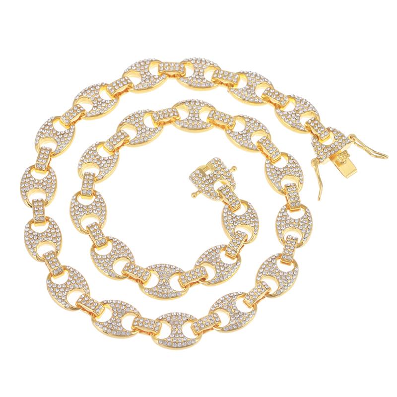 

Chains Chain+Bracelet HIP HOP Coffee Iced Out Alloy Bean Pig Nose Rhinestone Necklace Chain Bling Necklaces For Men Jewelry, Silver