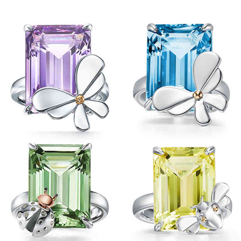 Designer ring luxury brand T 22 iff classic double t large gemstone inlaid 925 silver jewelry fashion women's Rings Valentine's Day gif