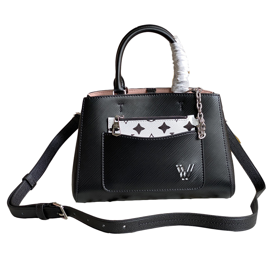 

Women Luxurys Designers Marelle Tote BB Pochette Genuine Leather Shopping Bags Water Ripples Handbag Shouder Crossbody Bag For Ladies With Small Handbag 25cm, Black