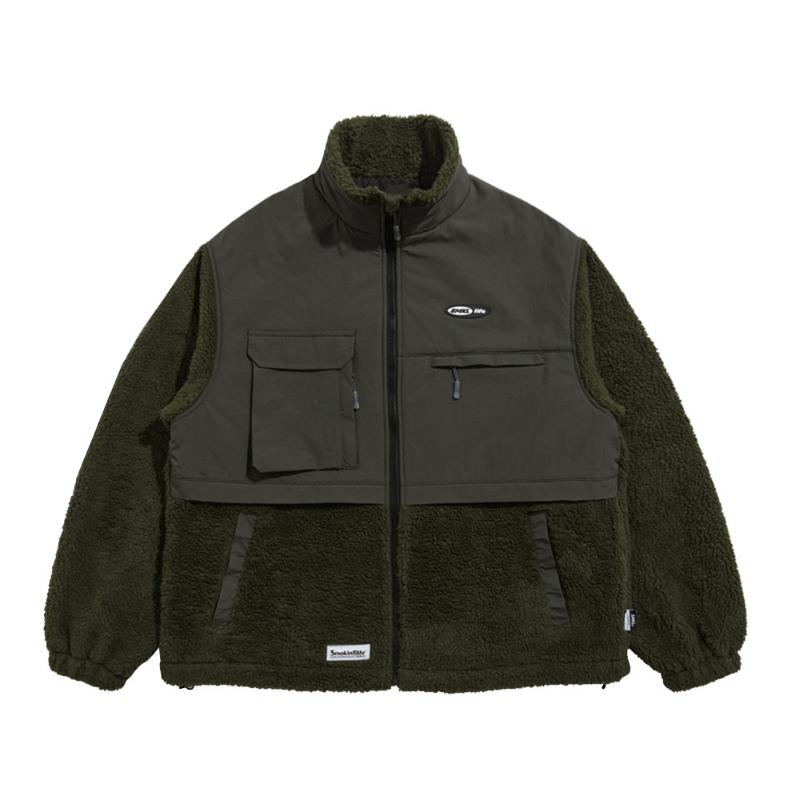 

Men's Down & Parkas Patchwork Sherpa Jacket Mens Safari Style Winter Quilted Casual Loose Thick Outerwear MenMen's, Black