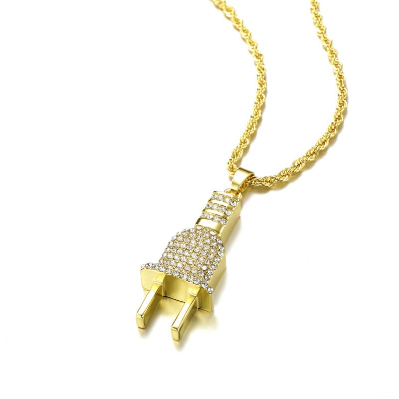 

Pendant Necklaces Men Hip Hop Jewelry Bling Electrical Plug Shape Iced Out Pendants Necklace Chains Fashion Charm Gold/Silver Color