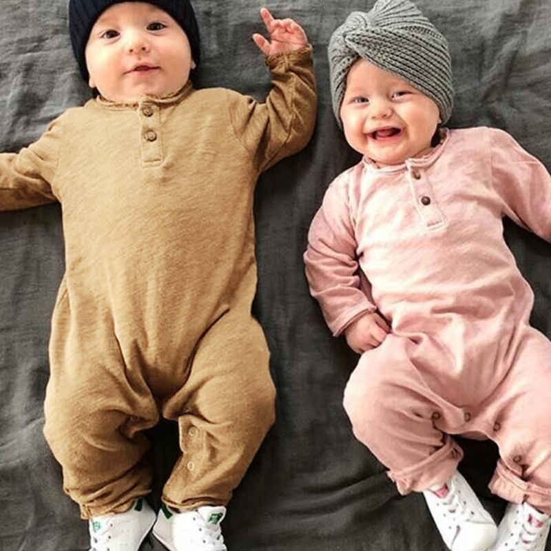 

Toddler Baby Solid Color Long Sleeve romper Babys Round Neck Spring Autumn Rompers, Options