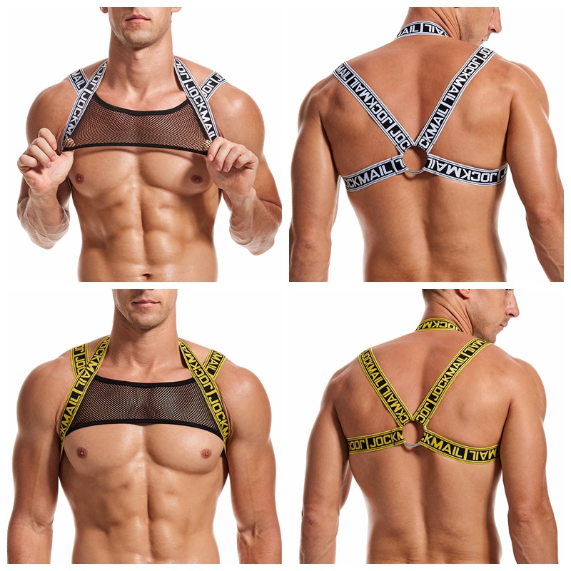 

Men Body Chest Harness Halter Neck Elastic with Metal Ring Shoulder Straps Clubwear Costume Gay Fetish Bondage Lingerie Harness