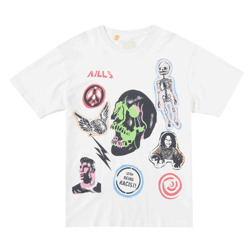 

22fw Spring Summer USA Skull Fire Vintage Broken T shirt Tee High Quality Short Sleeve Women Mens Fashion Tshirts, Beige