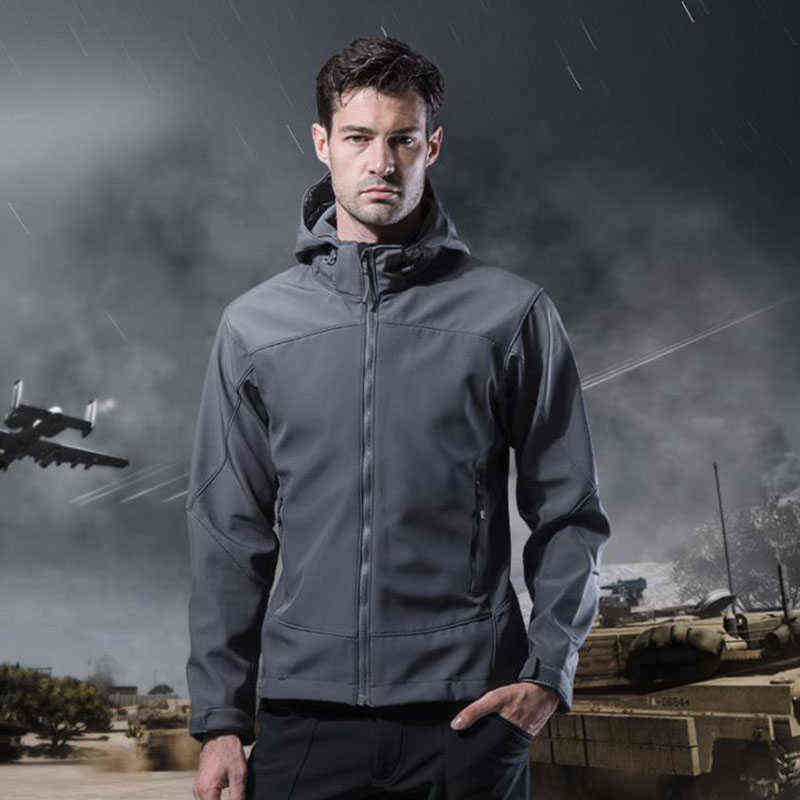 

Men Outdoor Waterproof SoftShell Tactical Jackets Stretch Windproof Thicken Warm Coat Trekking Plus Velvet Thermal Hooded Jacket T220811, Black
