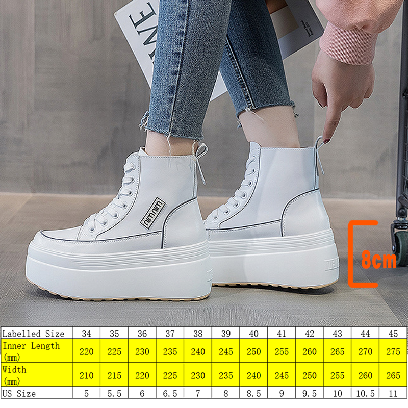 

8cm Platform Wedge Boots for Women Spring Autumn Shoes Breathable Summer Shoes High Top Sneakers Ankle Boots Booties, Black leather