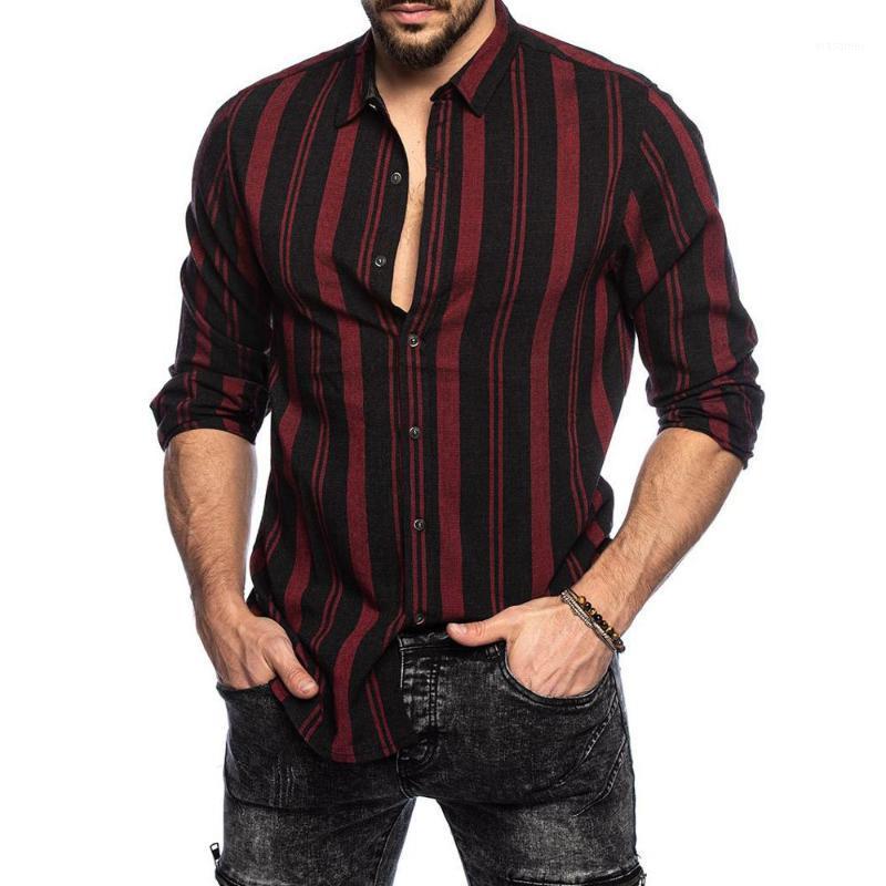 

Men's Casual Shirt Slim Fit Mens Striped Long Sleeve Formal Dress Shirts Autumn Men Male Clothing Camisa Masculina, Red
