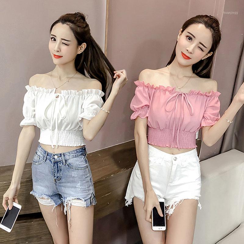 

Blusas Mujer De Moda Designer Camisas Summer Sexy Chiffon Blouse Women Crop Top Club Shirts Slash Neck Lady Vetement Femme Women's Blouses &, Pink