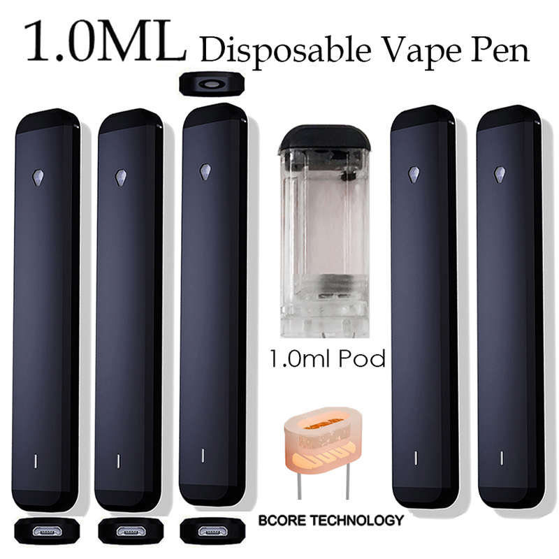 

1.0ml Disposable Vape Pen D9 Thick Oil Pod Device E-cigarettes Empty BCORE Vaporizer Pens Bottom USB Rechargeable 280mah Battery Starter Kits Snap on Cap Sample Pen