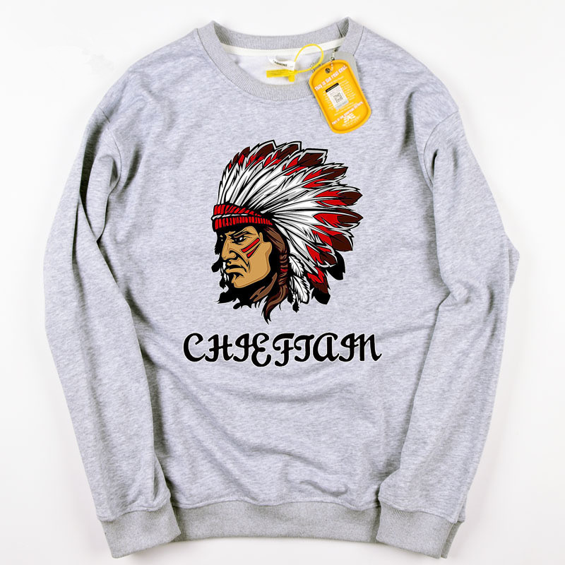 

men's round neck pullover Sweatshirts American Indian printing, Gray
