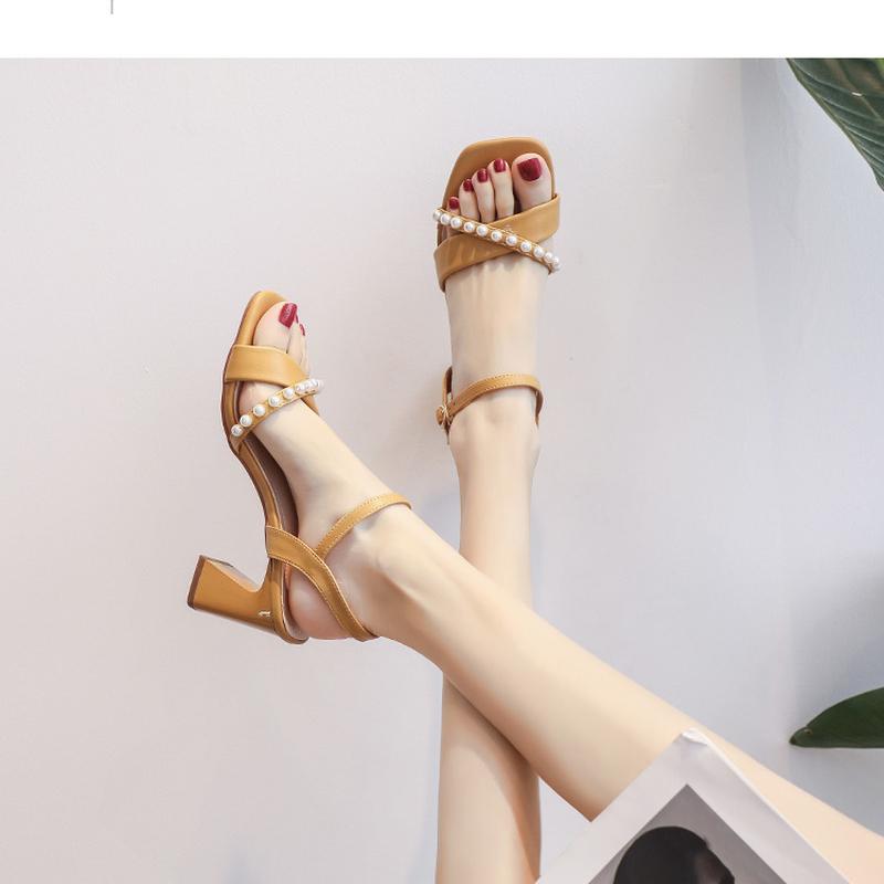 

Sandals Summer 2022 Women's Fashion Shoes Beaded Decorative Comfortable Root Slide Heels ShoesSandals, Rice white