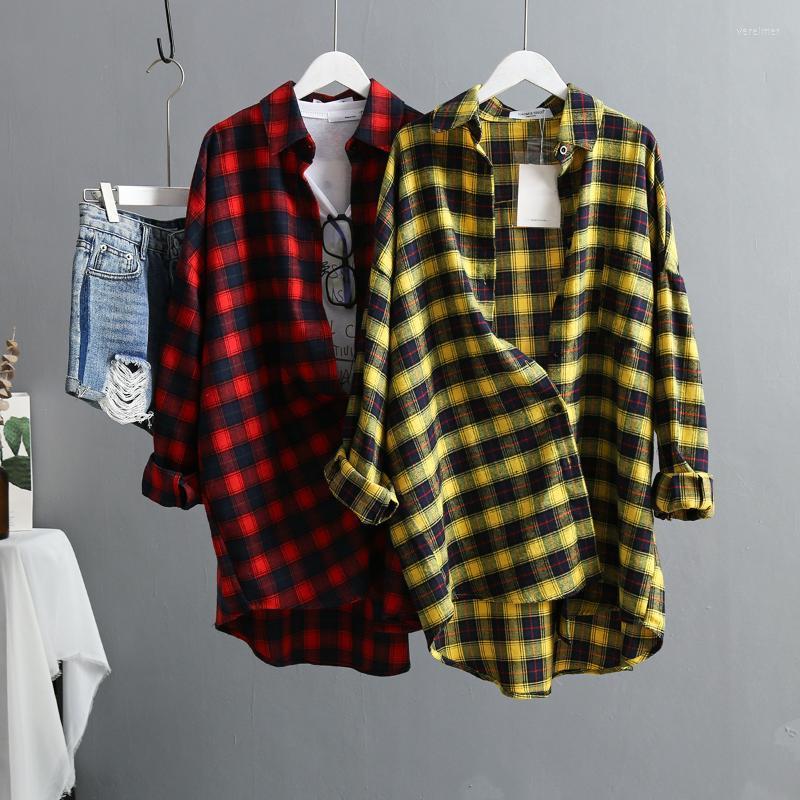 

Women' Blouses & Shirts Plaid Womens 2022 Autumn Casual Collar Long Sleeve Oversized Loose Tops School Student Wear And BlousesWomen' Vere, Red