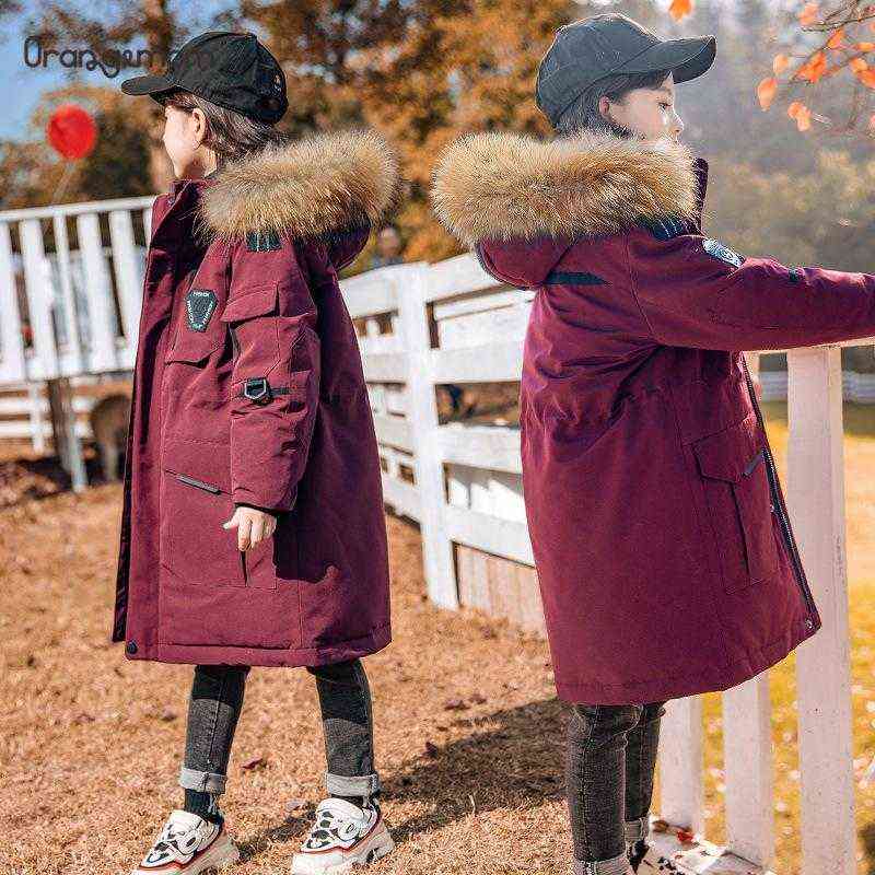 

Children Winter Jacket Snow Wear Kids Outerwear Long Style Large Fur White Duck Down Zipper Solid Color Boy Jacket 2022 fashion New J220718, Black