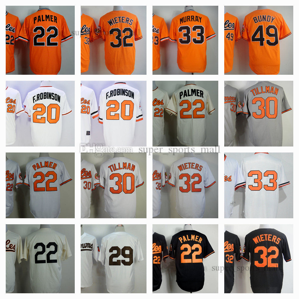 

29 Satchel Paige 1953 Vintage Baseball Jersey 22 Jim Palmer 20 Frank Robinson 30 Chris Tillman 32 Matt Wieters 49 Dylan Bundy Mens Size S-XXXL, As picture