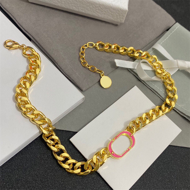 

Fashion Necklace Womens Designer Jewelry Luxury Pink Letter Pendant Necklaces Cuban Link Chain Necklace Bracelet For Mens Women Lovers Gift