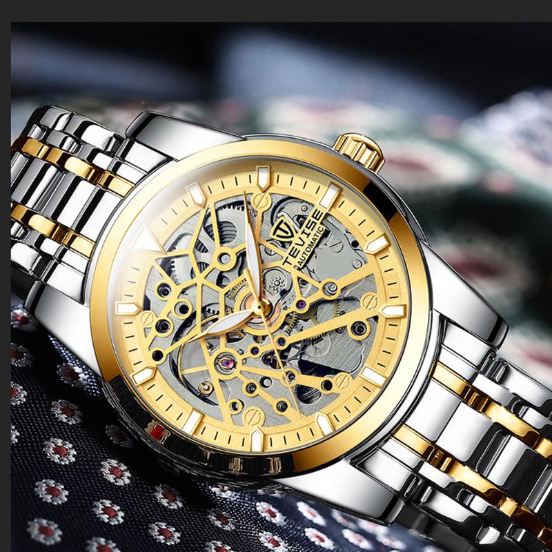 

Wristwatches Classic Tourbillon Skeleton Automatic Watch For Men Waterproof Luminous Hands Mens Mechanical Watches Silver Gold Reloj Hombre