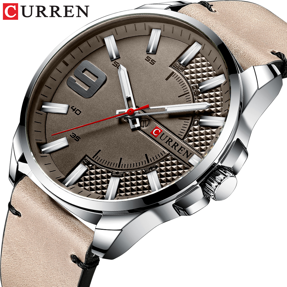 

CURREN Casual Sport Watches Man Quartz Wristwatch New Fashion Leather Band Male Watchproof Watch Relog Masculino Luminous Clock, Khaki