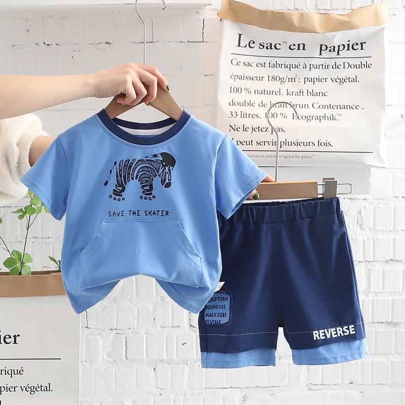

Clothing Sets Baby Boys Casual Summer Cotton T-Shirt& Shorts Children Cartoon Zebra Clothes Suit For Kids Girls Infant 0-5 YearsClothing, Gray