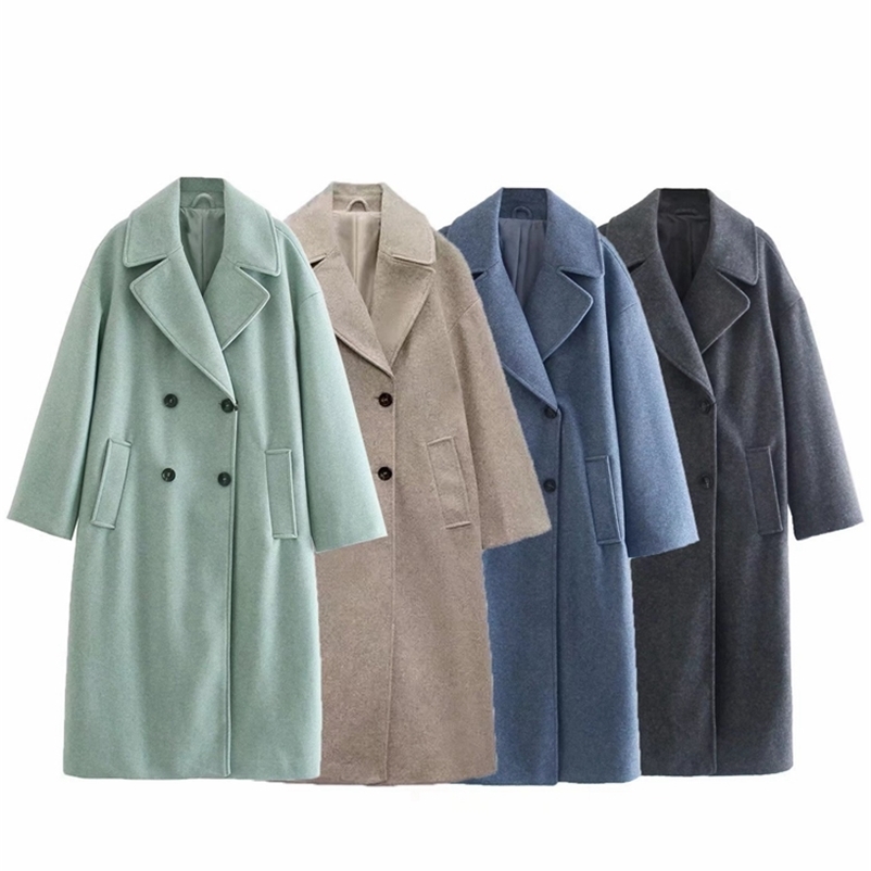 

Women's Wool Blends Tangada Women Solid Long Woolen Coat Warm Thick Elegant Long Sleeve Coat Female Overcoat 6X06 220826, Dark grey