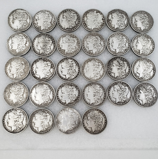

US 13pcs Morgan Dollars 1878-1893 "CC" Different Dates Mintmark craft Silver Plated Copy Coins metal dies manufacturing factory Price