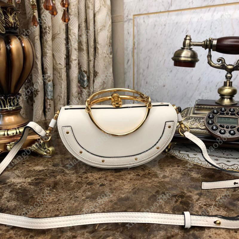 

Evening Bags Genuine Leather Handbag Bag Metal Ring Saddle Luxury Designers Nile Handle Bracelet Handbags Female Shoulder Crossbody half moon cluch cloe, Dust bag