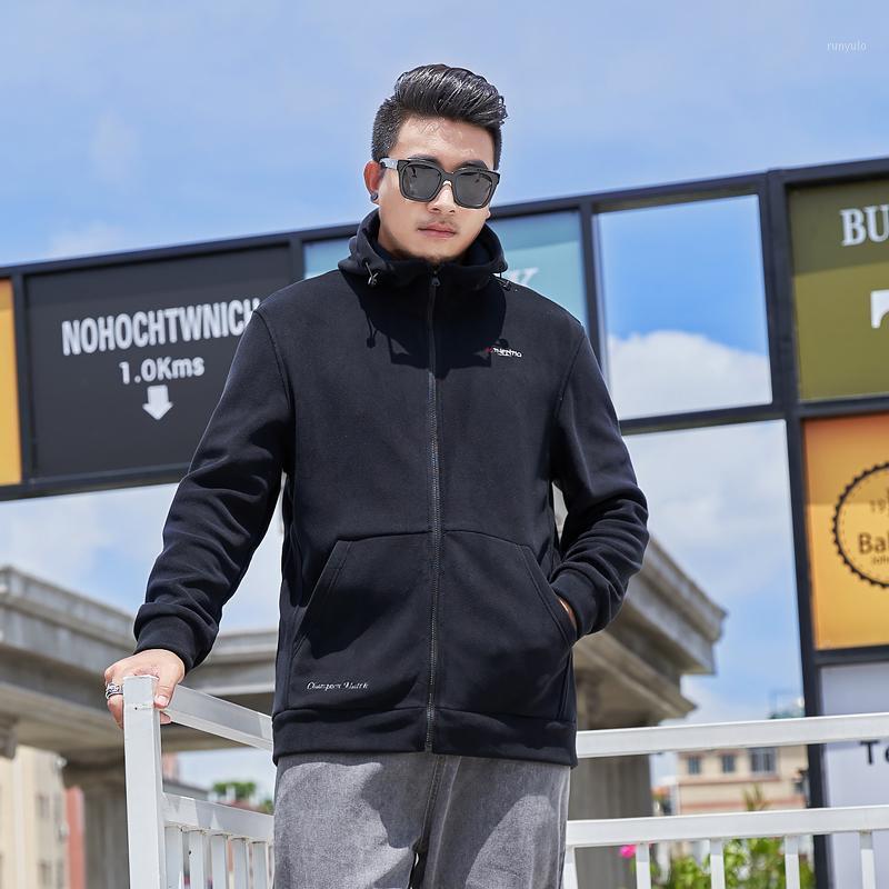 

Men's Jackets -8XL Large Size Hooded Jacket Autumn And Winter Plus Loose Fat Hoody Polar Fleece Cardigan Black Overcoat Outdoor