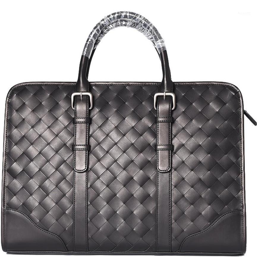 

JIABV Men's Bag Genuine Leather Briefcase Bags Handbags Mens Laptop Woven Calf skin 2020 New Business Quality1221u, Black
