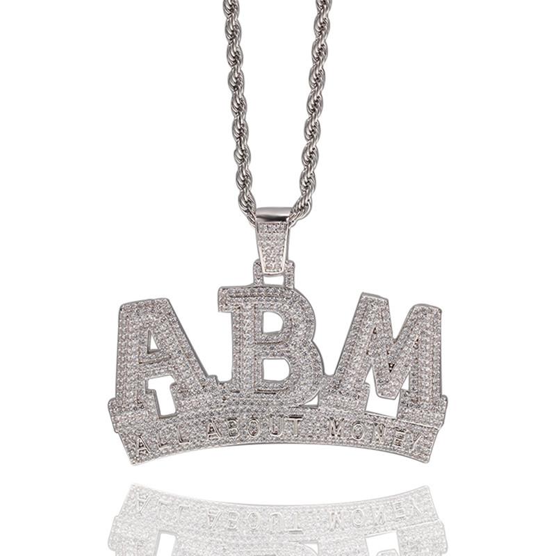 

Pendant Necklaces Iced Out Letter ABM Necklace Pave Zircon Fashion Designer All About Money Hip Hop Rapper Jewelry GiftsPendant NecklacesPen