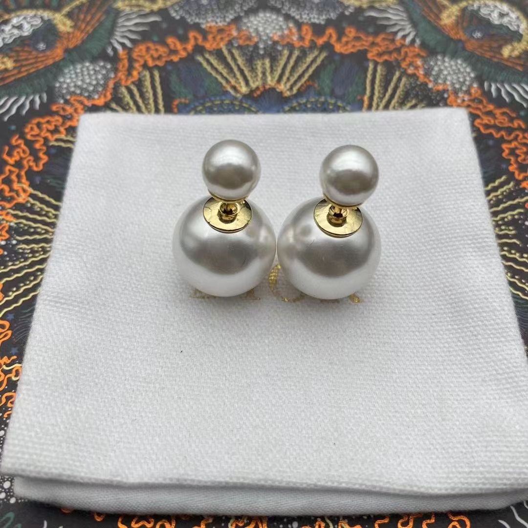 

Luxury Big Pearl Two Sided Stud Earrings with Shining Crystal Charm Rhinestone Fashion Engagement Ear Rings Lady Wedding Jewelry