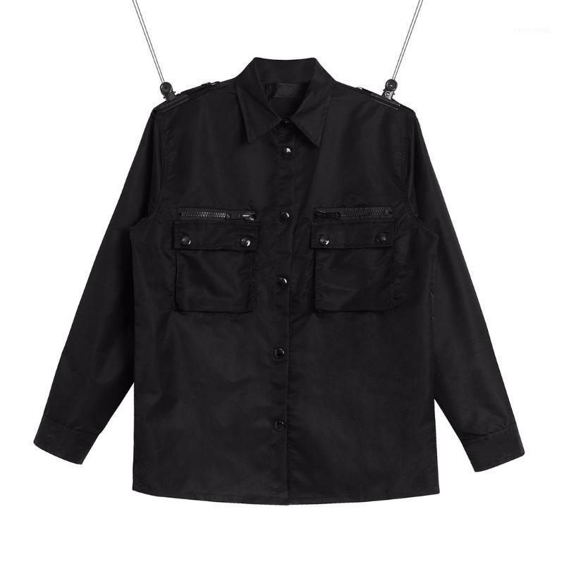 

Men' Casual Shirts 2022 Spring And Autumn Shirt Multi-pocket Decoration Dark Workwear Style Fashion Streetwear All-match Tops, Black