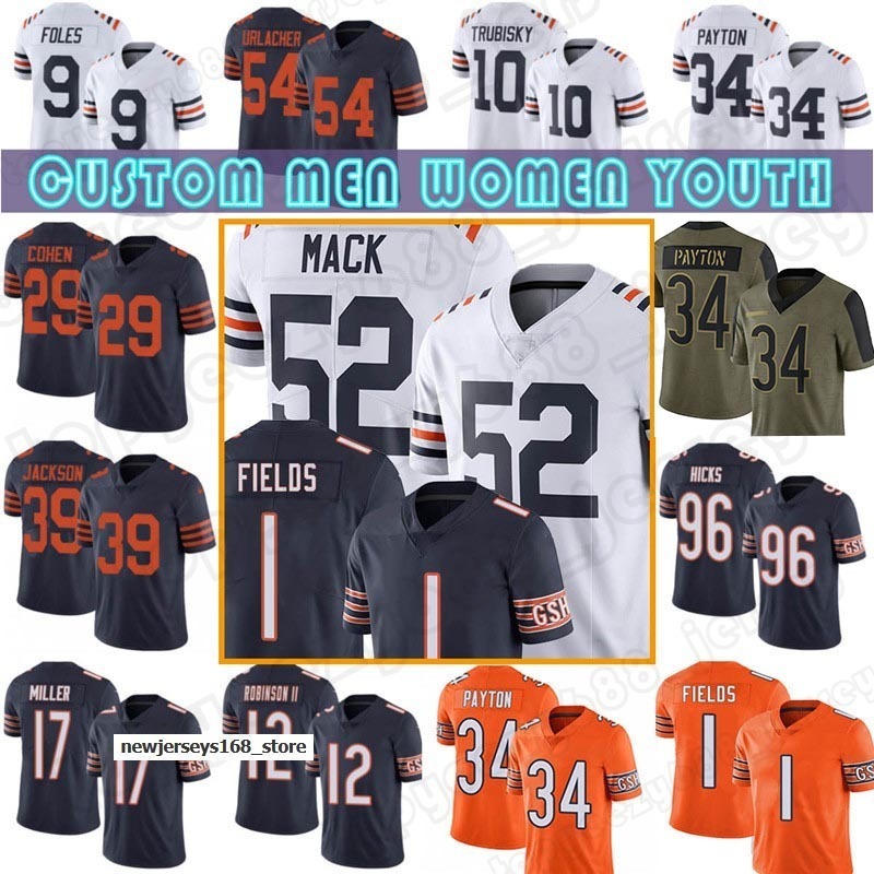 

1 Justin Fields Custom 52 Khalil Mack 13 Marquise Goodwin Football Bear Eddie Jackson Women Allen Robinson II Cole Kmet Youth Men''NFL''jerseys, Custom men(xiongdui)
