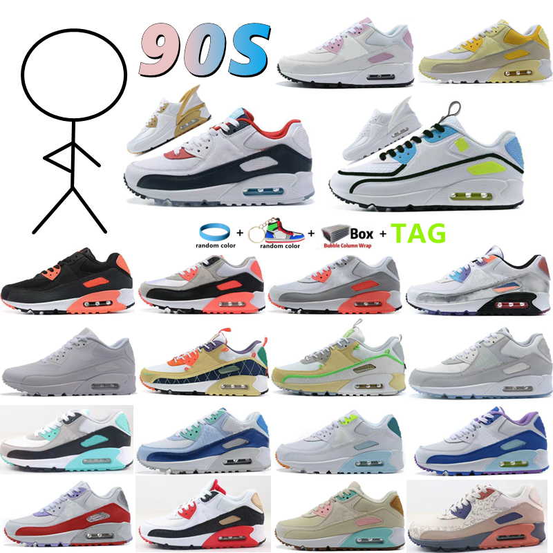 

2022 Top Quality OG 90 Running Shoes Bred Black Lucha Libre Barely Rose Peace Valentines Day Surplus Trail Team Gold Men Women 90s Trainers Sports Sneakers 36-46, Box