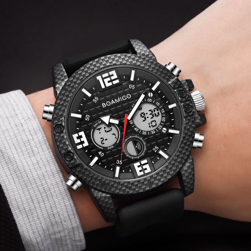 

Wristwatches BOAMIGO Watches Men Sports LED Digital Analog Quartz Military Wrist Watch Clock Man Relogio Masculino, Blue with box