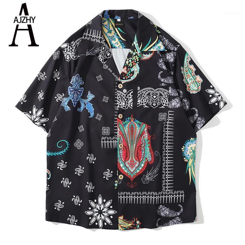 

Shirts Men Vintage Beach Summer Short Sleeve Hawaiian Shirt Japanese Streetwear Button Up Casual For Fashion Tops Men's, Black