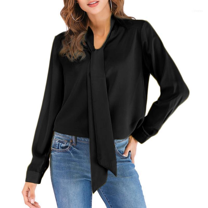 

Faylisvow 5xl Plus Size Blouse Autumn Women V Neck Bow Tie Work Long Chiffon Casual Office Style Female Shirts Blouses, Black