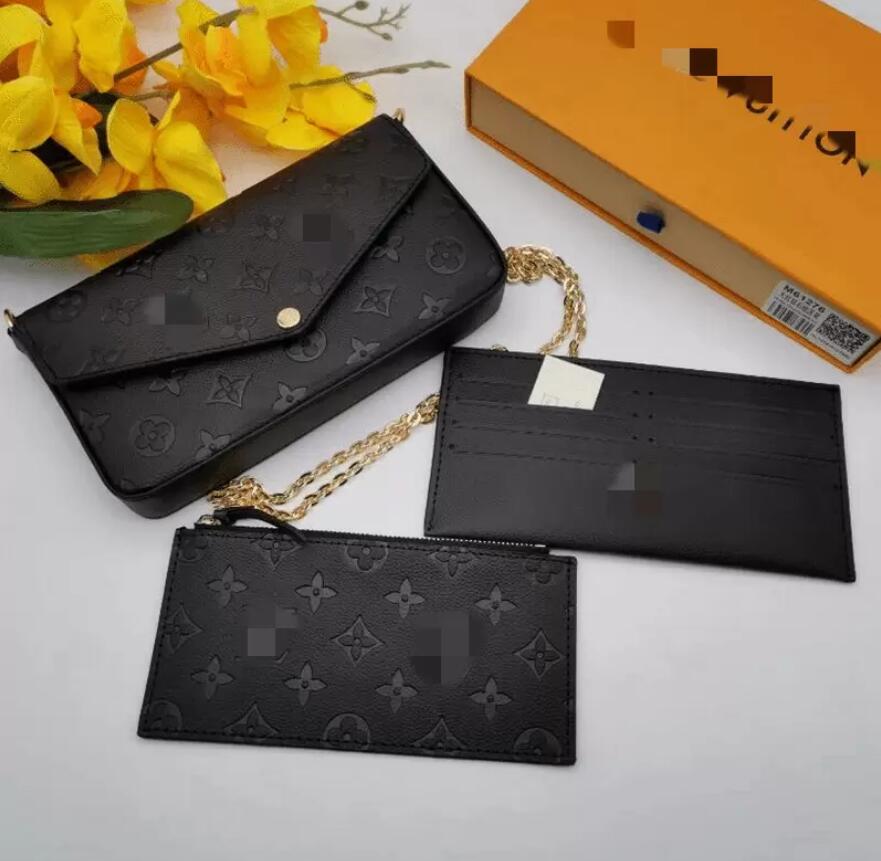 

3pcs set Women Wallets designer handbags Luxury Gold chain Womens Messenger Bags Embossed Leather purse, Packing