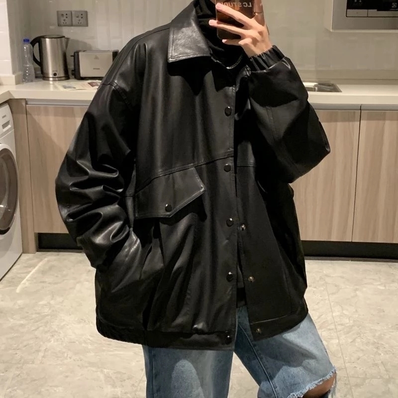 Mens Motorcycle Leather Jacket And Coats Fashion Turn Down Collar Streetwear Zipper Outerwear 220816