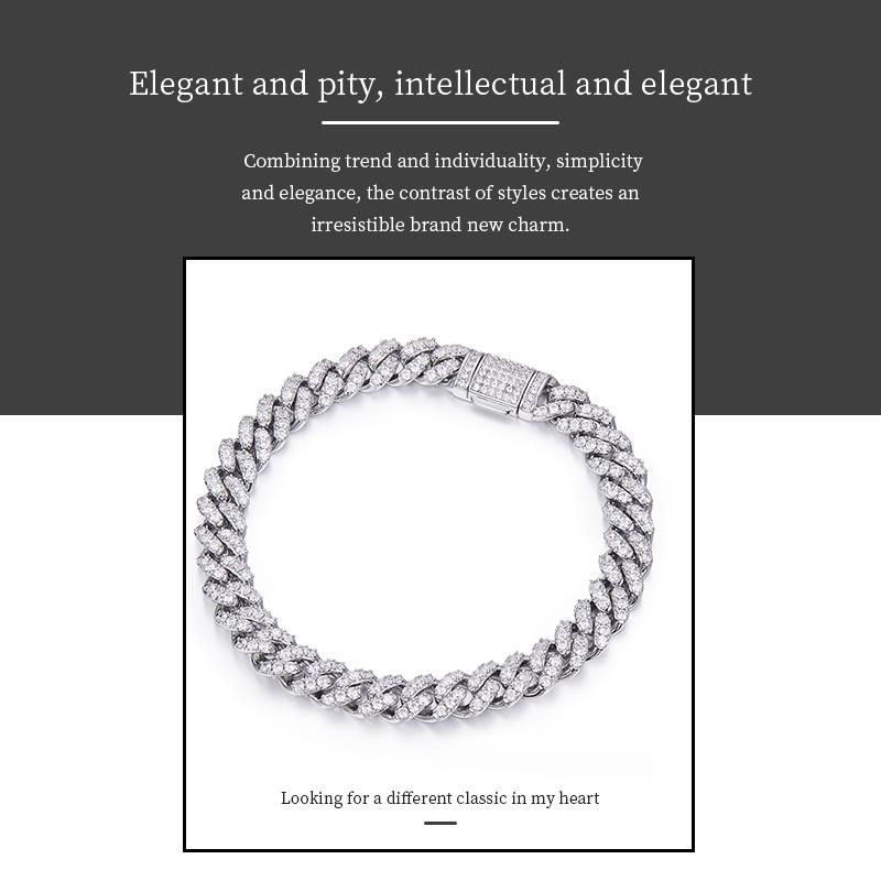 

Chains 8mm Wide CUBAN CHAIN S925 Silver Inlaid Mosan Diamond Round White DvvsNecklace Fashion JewelryChains