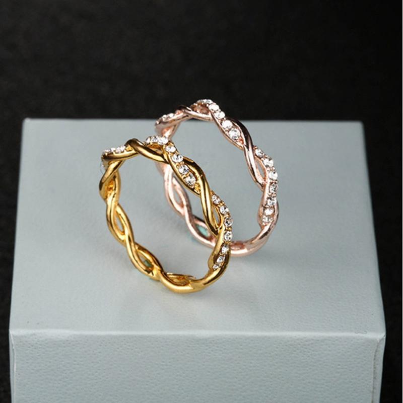 

Cluster Rings Fashion Rose Gold Color Twist Cubic Zirconia Wedding Engagement Ring For Women Girls Austrian Crystals Gift Bague FemmeCluster