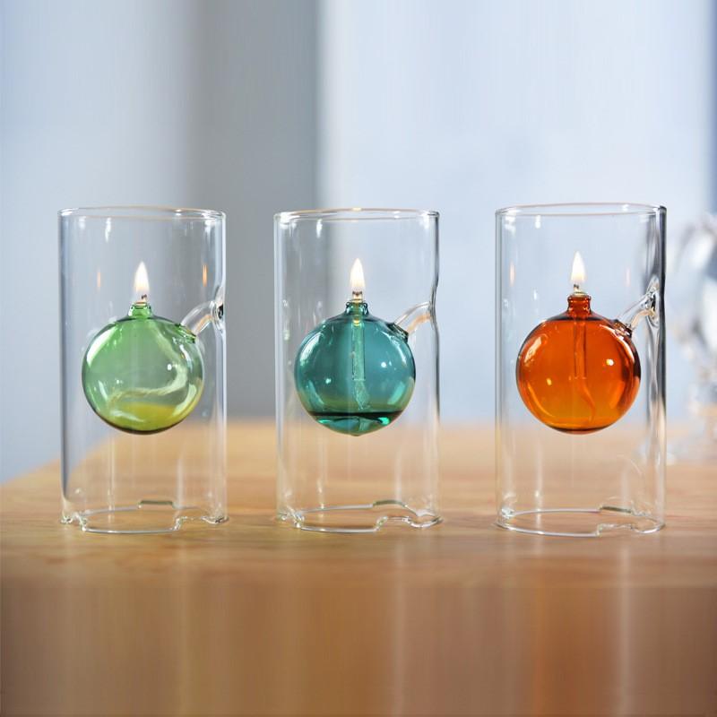 

Candle Holders Creative Transparent Cylinder Colored Glass Candlestick Oil Lamp European Household Decoration Wedding Gift Wholesale
