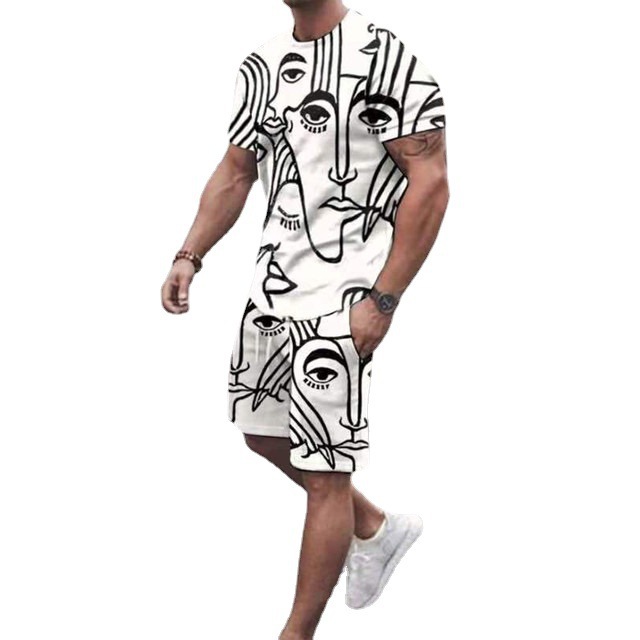 

Men two-piece tracksuits 3D digital printing T-shirt suit and shorts set