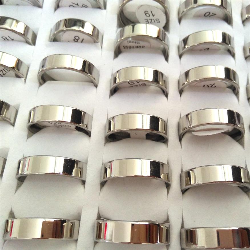 

Whole Bulk lots 100PCS Unisex Silver 6mm Plain Quality Shiny 316L Stainless Steel Wedding Engagement Rings Lovers Couples Fing251D
