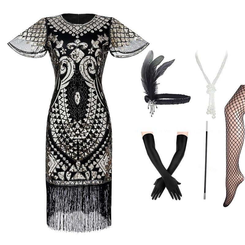 

Casual Dresses Women' 1920s Gatsby Inspired Sequin Beads Long Fringe Flapper Dress /Accessories SetCasual, Red set